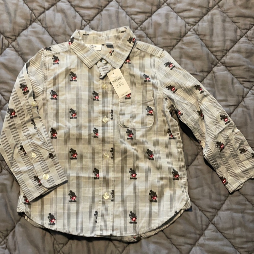Baby GAP Disney Mickey Mouse plaid button down long sleeve shirt NWT